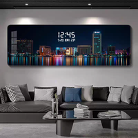 Lanskap Malam Kota New York Lampu LED Seni Dinding Rumah Kantor Hotel Arsitektur Cetak Elektronik Tampilan Digital Jam Dinding