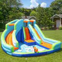 Combo gonflable géant bleu et orange avec double toboggan et piscine à balles, éco-responsable, capacité 500 kg, durable et sûr, directement du fabricant