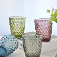 Verres à eau en verre coloré texturé diamant 301-400ml, compatibles lave-vaisselle, pour la maison, les mariages, les restaurants, les fêtes, vente en gros