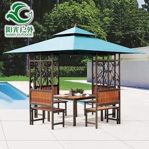 Ensemble de mobilier de <span class=keywords><strong>jardin</strong></span>, pavillon, gazebo, auvent, pergola 3x3 avec table et chaises en plastique - Product Image 1