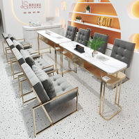Vente en gros Bureau de manucure Table client pour ongles Mobilier de salon de beauté Ensemble table et chaises de manucure et chariot en bois personnalisé