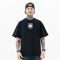 Kaos Katun Hitam Longgar Lengan Pendek dengan Cetakan Grafis Kerah Bulat Gaya Streetwear