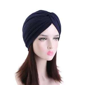 News Ruffle Women Stretchy Knot Twist Turban Muslim Thick Indian Hats Ladies Pleated Hijab Hat Female Headwear