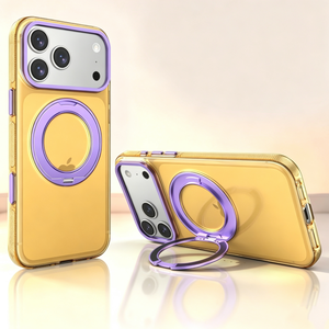 Fashion Magnetic Clear Phone Case for <b>iPhone</b> 18 15 16 17 Pro Max With 360° Metal Ring Stand Wireless Charging Shockproof Cover - Product Image 1