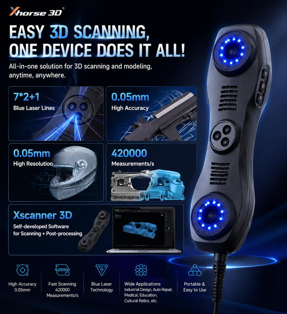 Xhorse 3D Handheld Blue Laser 3D Scanner High Accuracy Portable Industrial Reverse Engineering Scanner