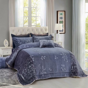 <strong>Purple</strong> Yarn Dyed and Embossed style branch leaf pattern flannel fleece and sherpa comforter bedset <strong>bedding</strong> <strong>set</strong> 3/4/6/8 pcs - Product Image 5