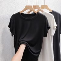 T-shirt Femme 2026 en Laine à Manches Courtes Coupe Slim Décontractée Léger Respirant Doux Confortable Été Couleur Unie Col Rond