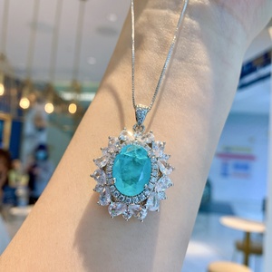 Vintage 12*16mm Paraiba Zircon Bold Luxury <b>Necklace</b> and Earrings Set Eco-friendly Copper Bling <b>Statement</b> Jewelry Sets - Product Image 2