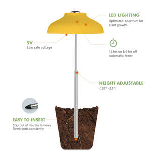 J&C מיני גארדן צ'ארלו - 2023 מטריית USB צהובה לגינת צמחי תבלין פנימית עם תאורת גידול ספקטרום מלא בצבע עץ עם מתאם - Product Image 2