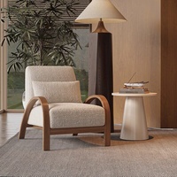 Sillón de Lana de Cordero Estilo Japonés Wabi-Sabi, Suave y Crema, para Sala de Estar, Dormitorio, Balcón y Ocio