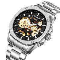 SKMEI 9378 mécanique hommes montres mode automatique mâle horloge bleu acier inoxydable étanche affaires squelette montre