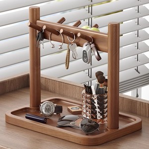 Rak Penyimpanan Multifungsi Portabel Bergaya Klasik dari Kayu untuk Aksesori Perhiasan dan Penyimpanan Kunci di Ruang Tamu. - Product Image 3
