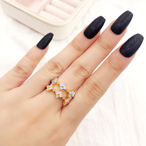 Hot Sale Korean Blue Zirkonia 18 Karat vergoldet verstellbare Blumen ringe - Product Image 4