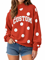 Sweat-shirt surdimensionné à pois personnalisé pour femme, col montant, broderie, patch en twill, 330 GSM, mélange coton polaire