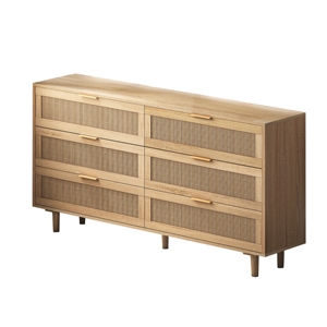 <b>6</b> <b>Drawer</b> Rattan Storage Cabinet Natural Wood 59.06 In For Bedroom Living Room - Product Image 5