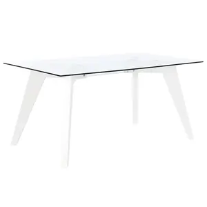 Table à manger avec plateau en verre et MDF 160x90x75 cm 90cm Prof. Verre trempé blanc - Product Image 3