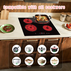Table de cuisson électrique radiant 6000W avec commande tactile, plaque de cuisson électrique 24 pouces 4 brûleurs, plaque de cuisson en céramique encastrable - Product Image 2