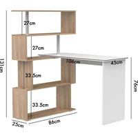 Bureau d'ordinateur d'angle en bois avec étagère de rangement, table d'étude pour enfants rotative à 180 degrés
