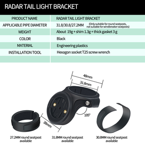 <span class=keywords><strong>Luz</strong></span> Trasera para Bicicleta <span class=keywords><strong>Garmin</strong></span> Varia TL300 RTL510 515 500 con Soporte para Tija de Sillín, Accesorio de Montaje para Bicicleta - Product Image 5