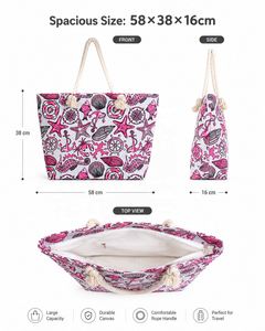Sac fourre-tout en toile réutilisable et écologique unisexe, personnalisable, avec deux anses, fermeture éclair, broderie et rivets, idéal pour les vacances d'été à la plage - Product Image 4