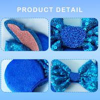 Serre-tête motif Stitch avec oreilles bleues et nœud à sequins, bandeau mignon de dessin animé pour femmes et filles