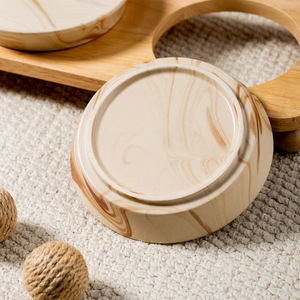 Minimalist style slanted round plate with <b>oak</b> bowl stand to prevent tipping, ceramic pet bowl, cat bowl, dog bowl with - Product Image 3
