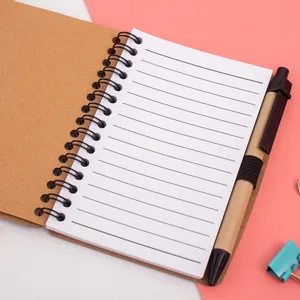 Mini bloc-notes de cahier avec logo personnalisé et couverture en papier kraft avec stylo