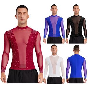 Haut de danse latine pour hommes, t-shirt, chemisier pour ballet, chacha, tango, costumes de scène, vêtements de performance, vêtements d'entraînement de danse - Product Image 1