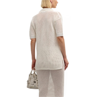 Pull-over en maille de coton brodé floral à manches courtes et col polo pour femme, idéal pour la plage – Vente en gros