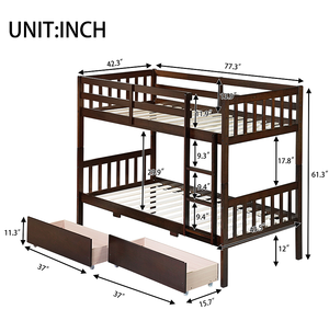 เตียงสองชั้นปรับระดับได้ทันสมัย ทำจากไม้ยางพารา พร้อมลิ้นชัก 2 ช่อง สามารถแปลงเป็นเตียงคู่ได้ เตียงนุ่มสบาย - Product Image 6