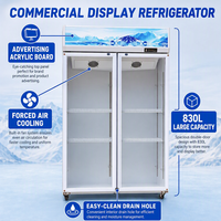Réfrigérateur vertical commercial à refroidissement par air, vitrine réfrigérée à dégivrage automatique, verre trempé