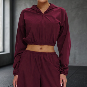 Haut de yoga respirant à manches longues et fermeture éclair pour femme, coupe ample, couleur unie - Product Image 1