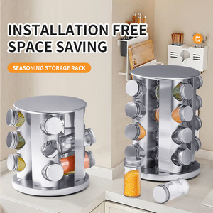 360 độ xoay gia vị chai tròn thép không gỉ gia vị giá vuông nhiều tầng nhà bếp gia vị Jar lưu trữ kệ đặt - Product Image 3