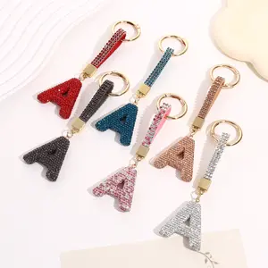 Anti-Lost Key Ring Car Key Accessories Luxury Letter A Crystal Keychain Woman Gift Handbag Ornament Key Chain with Wrist Strap