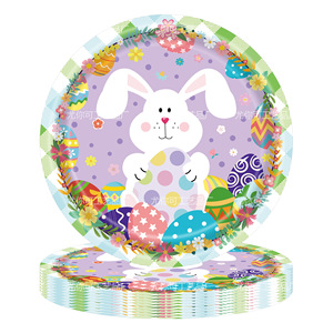 Purple Checkered <b>Easter</b> Bunny Party Tableware Set 40-60 Pcs Disposable Plates <b>Cups</b> Napkins Tablecloth Decorations - Product Image 3