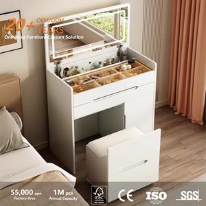<span class=keywords><strong>Table</strong></span> de maquillage personnalisée avec miroir LED et armoire de rangement intégrée, multifonctionnelle pour les petits espaces - Product Image 2