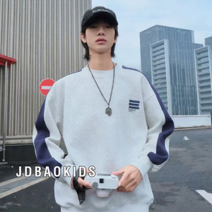 Sweater Crewneck Unisex <span class=keywords><strong>Basic</strong></span> 2026, Atasan Kasual Longgar Bermotif <span class=keywords><strong>Patchwork</strong></span> untuk Wanita dan Pria - Product Image 6