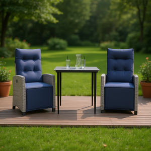 Conjunto de Comedor de Patio de Ratán Sintético Gris con Cojines, Muebles de Jardín de 2 Plazas, Estilo Contemporáneo - Product Image 2