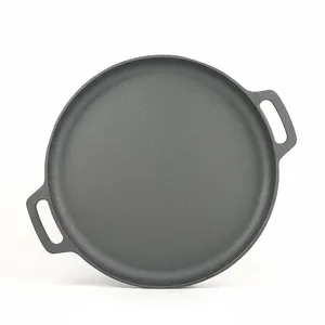 Wholesale Buy Large Polished Handmade Vegetable Oil Cast Iron Pizza Pan Skillet With 2 Handle