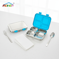 Boîte à lunch Oumego en acier inoxydable anti-fuite pour enfants, design à 4 compartiments, ensemble de boîtes à lunch, boîte à lunch en métal