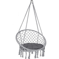 Fauteuil suspendu en macramé avec pompons et coussin moelleux, chaise hamac d'intérieur et d'extérieur pour balcon, chambre et patio