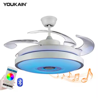Tuya Smart LED ventilateur de plafond avec télécommande pour haut-parleur Bluetooth fonction rétractable et lumière pour la maison ou le bureau