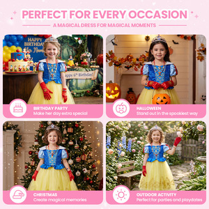 Robe <span class=keywords><strong>de</strong></span> princesse <span class=keywords><strong>de</strong></span> luxe pour filles, corsage en satin bleu, jupe en tulle jaune, broderie dorée, manches bouffantes, tenue <span class=keywords><strong>de</strong></span> conte <span class=keywords><strong>de</strong></span> fées - Product Image 3