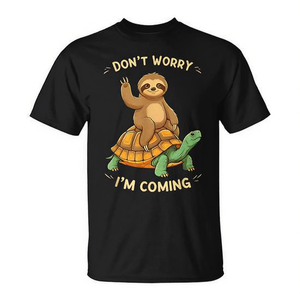T-shirt Sloth Riding Turtle Don't Worry I'm Coming, noir, unisexe, taille adulte - Product Image 2