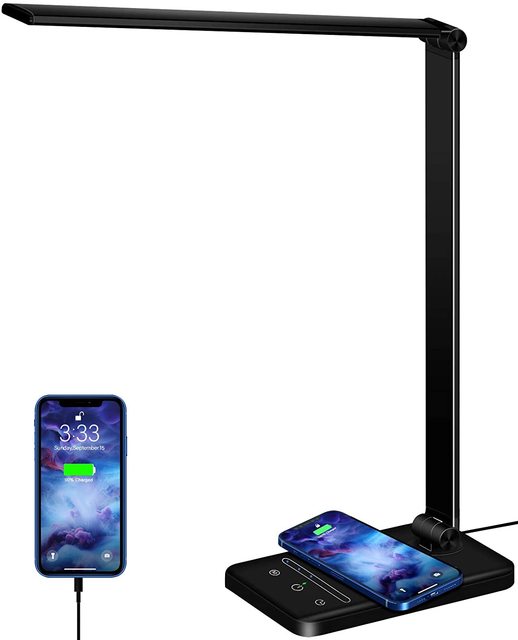 LED Desk Lamp Wireless Charger Lamp USB Charging Port Table Lamp with 5 Brightness Levels