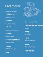 Projecteur de recherche commercial étanche 12V 24V DC pour véhicule et bateau, connecté à la batterie, pour avertissement maritime côtier, 7652000cd 5500m