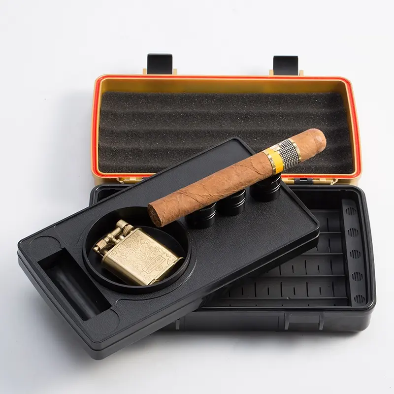 JIFENG produttore TZ080 di plastica di Viaggi caso cigar con del metallo più leggero posacenere sigaro cutter holder resto accessori regalo set