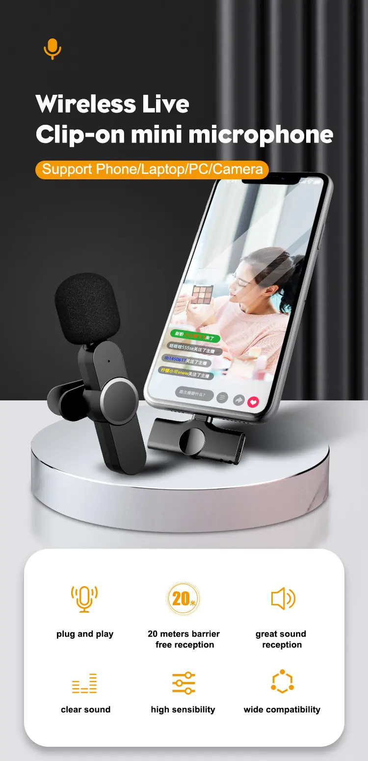 Hot-selling Mobile Phone Mini HIFI Mic China 2.4G Wireless Microphone Sans Fil For Youtube Tik Tok Video Live Show