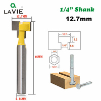 LAVIE 1pc 1/4 Pouces 6.35mm T Fente Fraise Hexagonale Boulon Clé Trou Trou Menuiserie Fraise Fin moulin MC01025