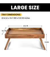 Table de lit multifonctionnelle en bois d'acacia écologique, design européen, plateau de petit-déjeuner avec pieds pliables pour ordinateur portable, facile à nettoyer